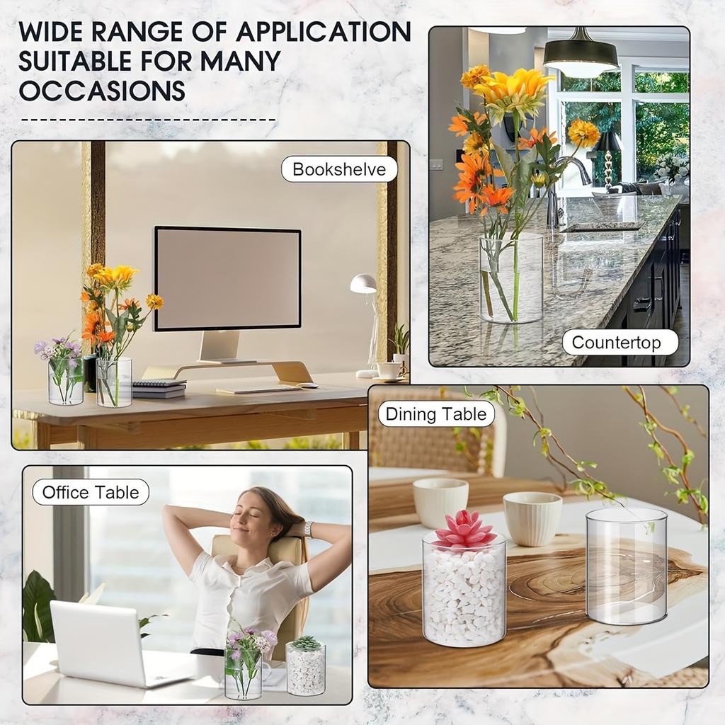 6/4 Pcs Plastic Cylinder Vase Acrylic Cylinder Vase Small Clear Flower Container Hurricane Candle Holder Round Wide Container