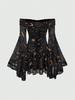 Gothic Star Moon Off-Shoulder Bell Sleeve A-Line Dress