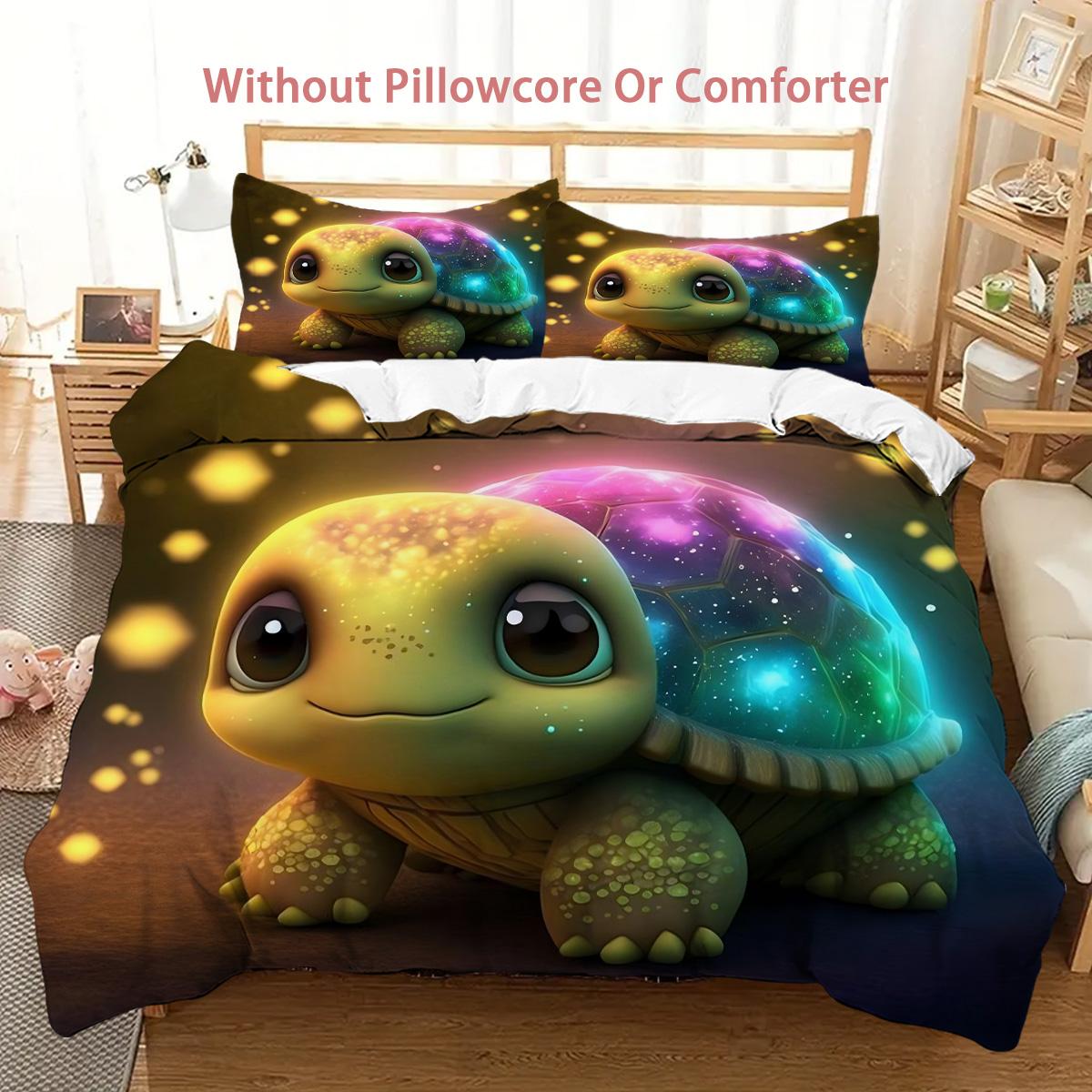 

Мультяшный узор с черепахами, 3D-печать, Комплект пододеяльника, Мягкий удобный постельный комплект, Красочный милый стиль, Комплект пододеяльника, Наволочки 135x200cm 2pcs
