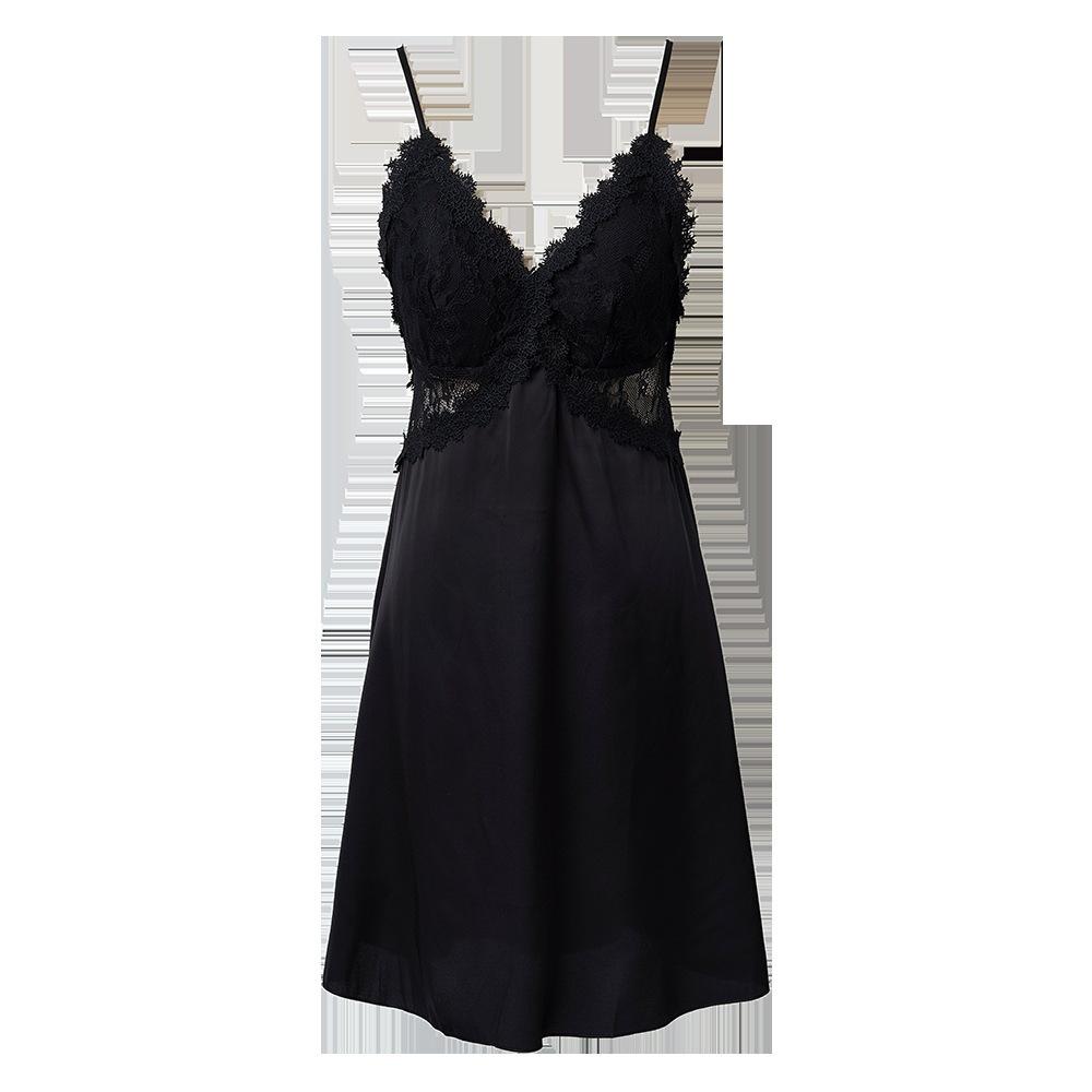 Sexy suspender pajamas women's ice silk thin style with chest pad lace beautiful back French small chest gathering suspender pajamas