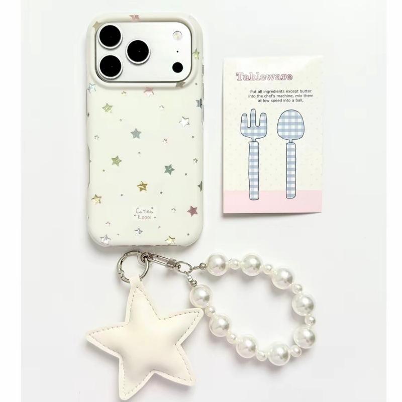 Round edge Korean gilt star pendant for iPhone17promax Apple 16 mobile phone case 15 love bracket