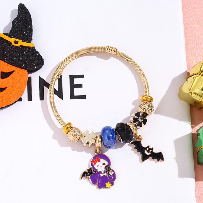 Halloween Bracelet Witch Hat Ghost Charm Stainless Steel Bangle Best Friend Gift Jewelry For Women Girls