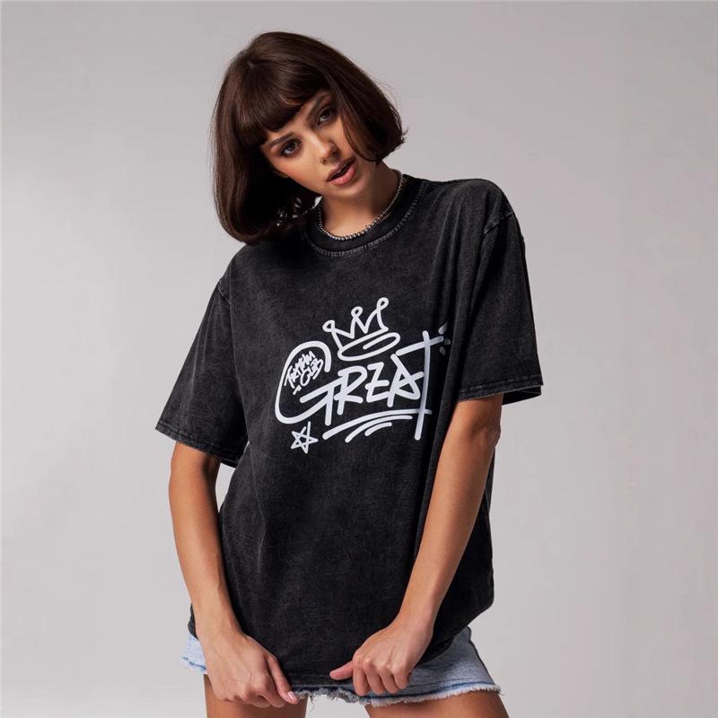 

Retro Black Washed Oversized Letter Print Short-Sleeve by American National Tide Brand Medium