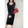 Women's Pure Wool Long-Sleeve Knit Dress, Mid-Length, Over-the-Knee, Slimming; Ideal as a Base Layer for Autumn and Winter.