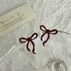 Cute Girls Bow Knot Stud Earrings for Women Wedding Party Trendy Wine Red Spray Painting Hollow Geometry Earrings Jewelry Gift