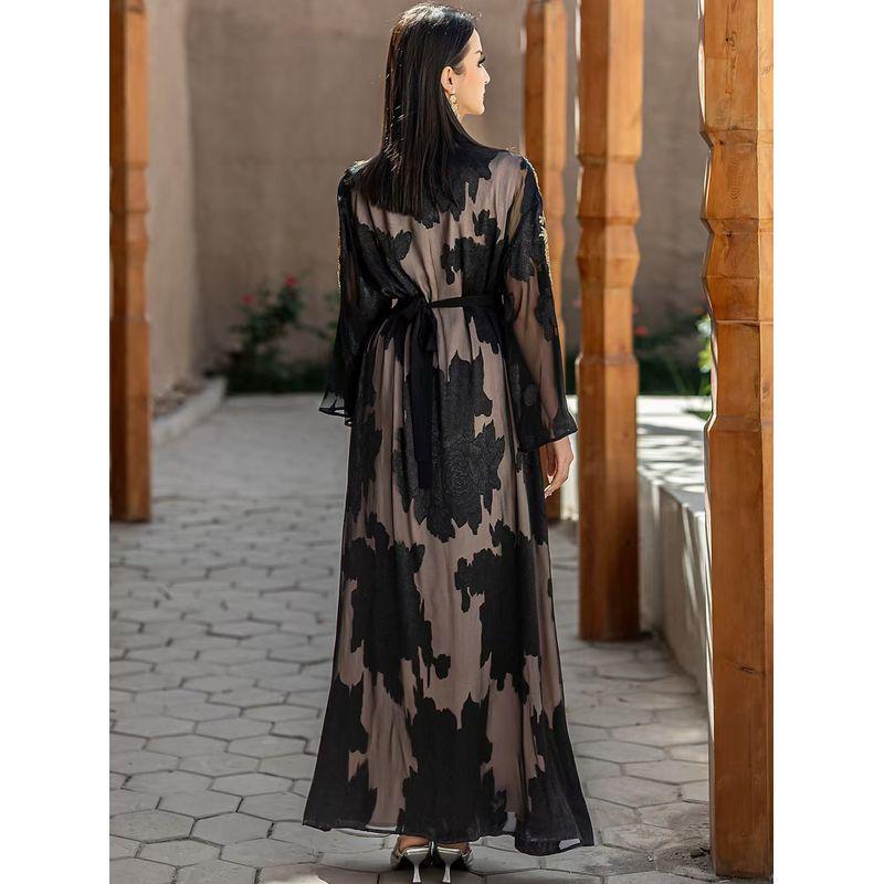 Middle East Lace Embroidery Belt Dress + Inner Skirt Two-Piece Set Lace Embroidered Dress Set