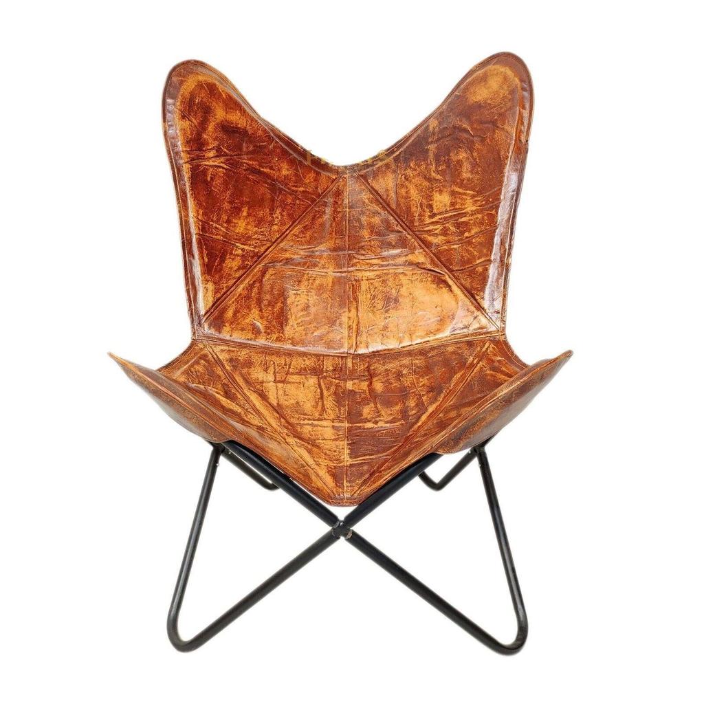 Butterfly Chair-Handmade Leather Relaxing Chair With Iron Openable Frame