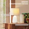 Table Lamp, Ceramic Base, Linen Shade, Switch, E27 Socket, White and Beige