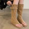 Fashion Designer Women's Boots Fashion Open Toe Women Sandals Luxury Suede High Top Roman Sandal Outdoor Versatile Women Knee High Boots