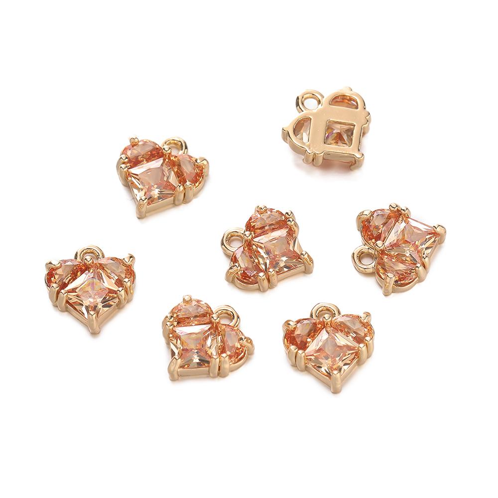 2Piece/Lot 18K Gold Color Plated Heart Charms Pendants with Zircon for DIY Bracelet Necklace Jewelry Making Accessories