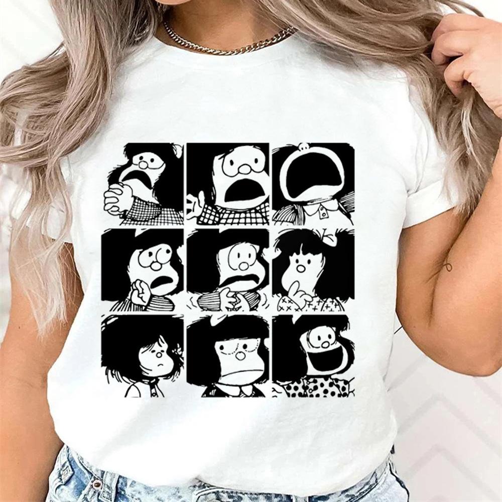 Summer Women T-Shirt Cartoon Mafalda Kawaii Graphic Short Sleeve Clothing Fashion Tops Tees Female Harajuku Streetwear Tops