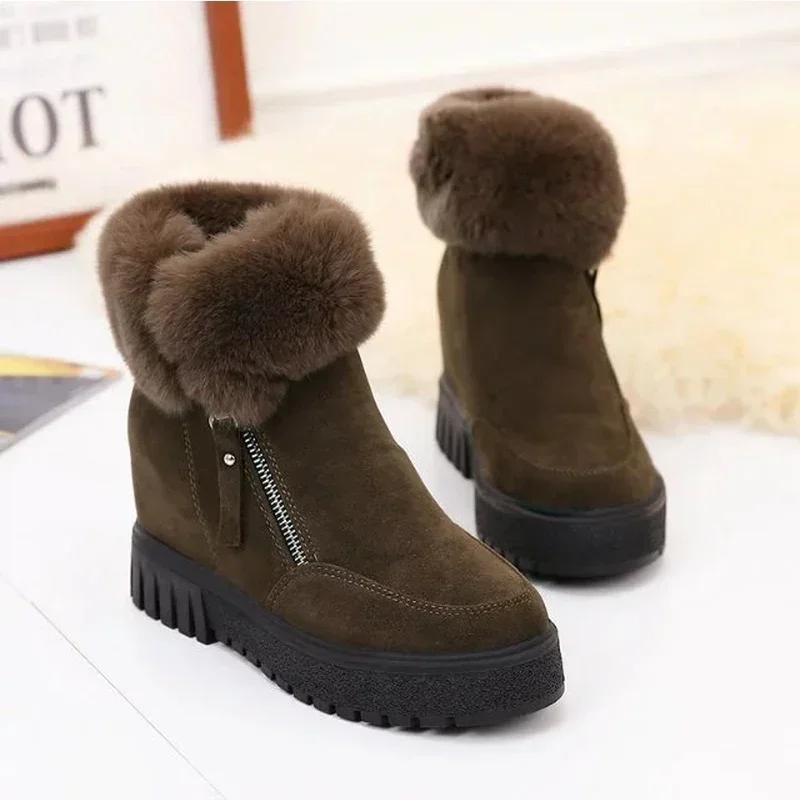 Fashion Waterproof Plush Warm Ankle Boots Women Zip Fur Faux Suede Snow Boots Non-slip Cotton Shoes Women's Winter Boots Botas Mujer