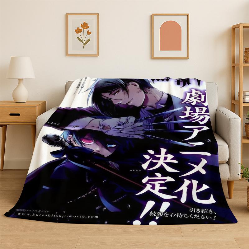 

Black Butler Cartoon Anime Flannel Blanket Soft Warm Throw Blanket for Bedroom Living Room Bed Travel Camping Picnic Gift 75x90cm