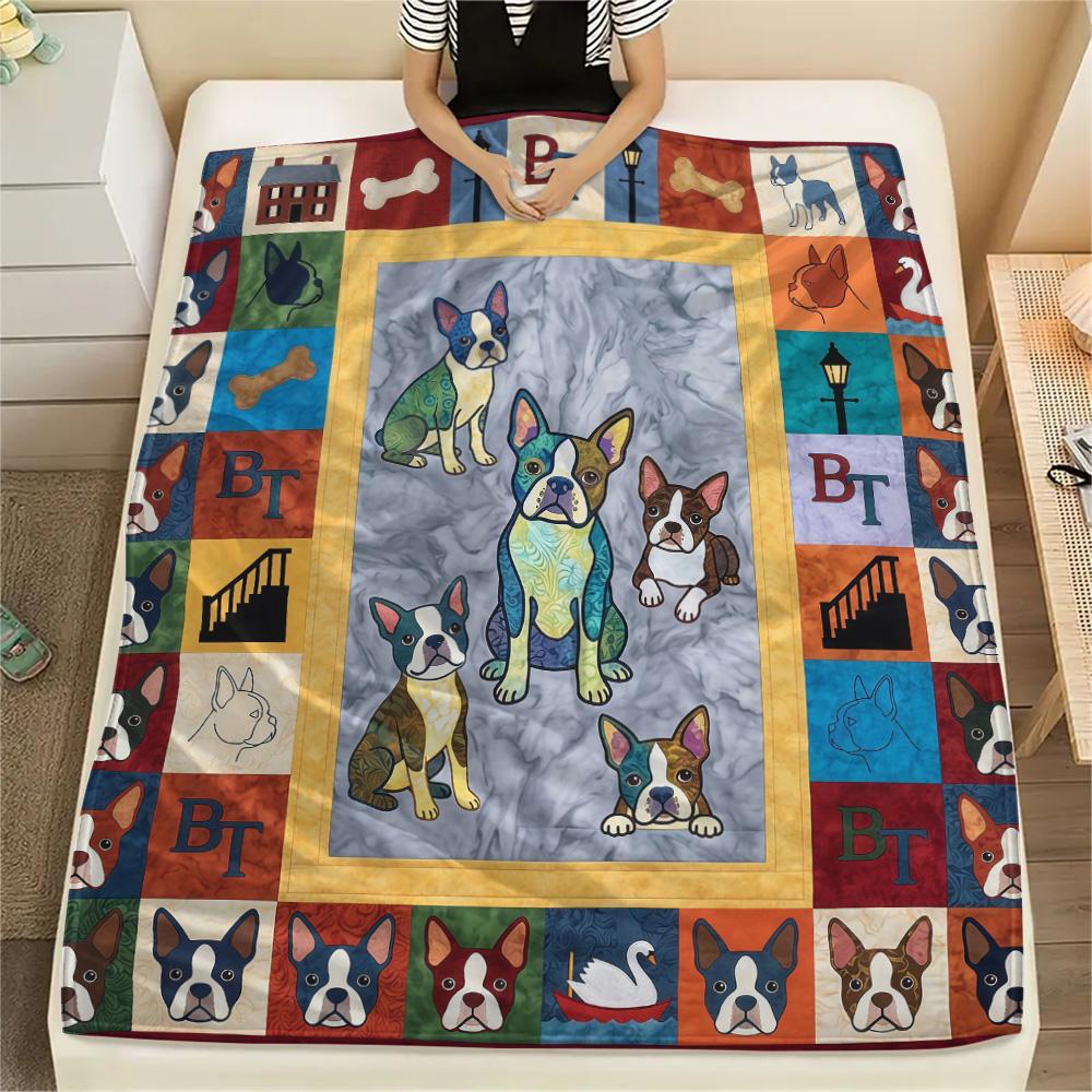1Pc Colorful Dog Puzzle Print Flannel Blanket High Quality Warm Comfortable Cover for All Seasons Perfect for Gifts Home Decor