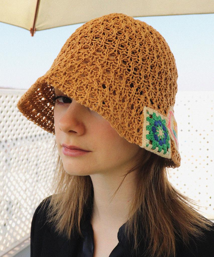 Elkebeullum Flower Net Brown Bucket Hat
