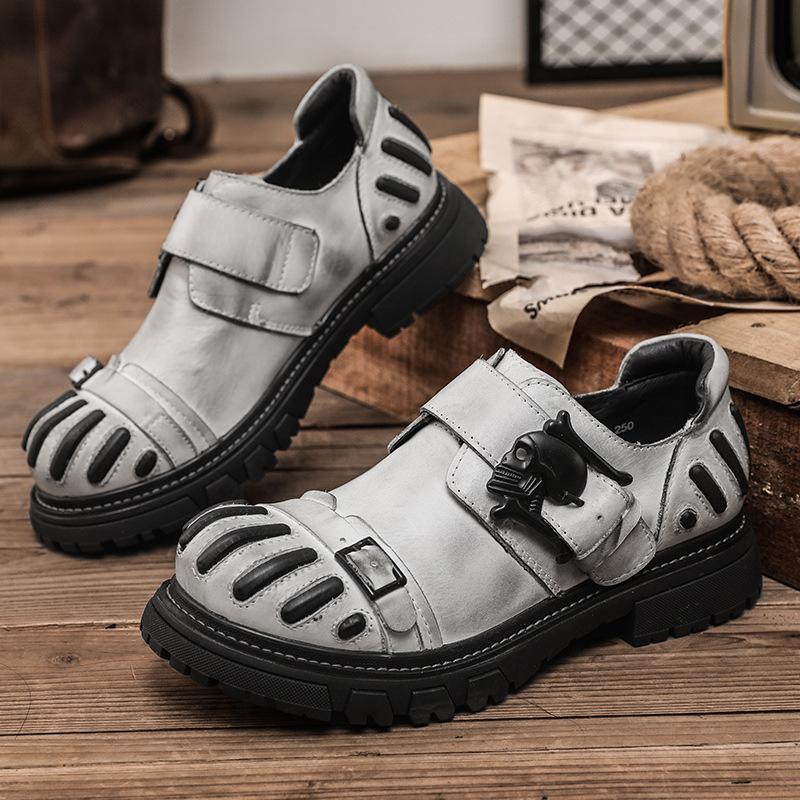 Ботинки с тиснением мужские повседневные панк кошачьи когти череп kullboots кожаные туфли лоферы круглые короткие ботинки низкие износостойкие 37 серый