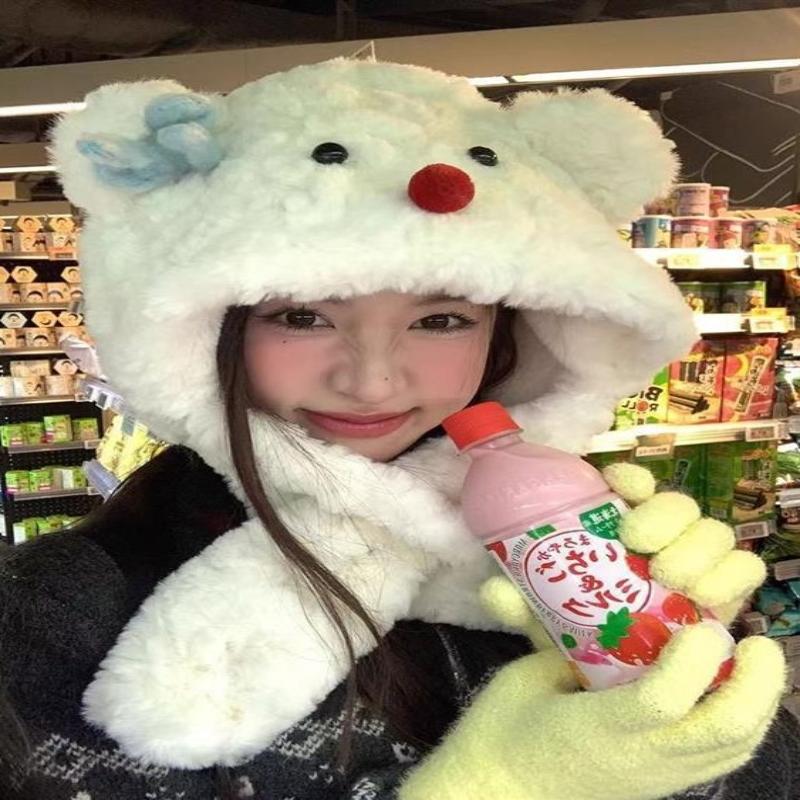 Cute Snowman Hat With Bow Thickened Lei Feng Hat Autumn And Winter Hat Neck Warmer Ear Flap Hat Cute Pullover Hat