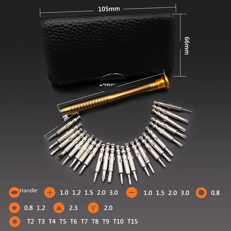 25-in-1 Portable Screwdriver Set with Leather Bag for Electronics and Watches