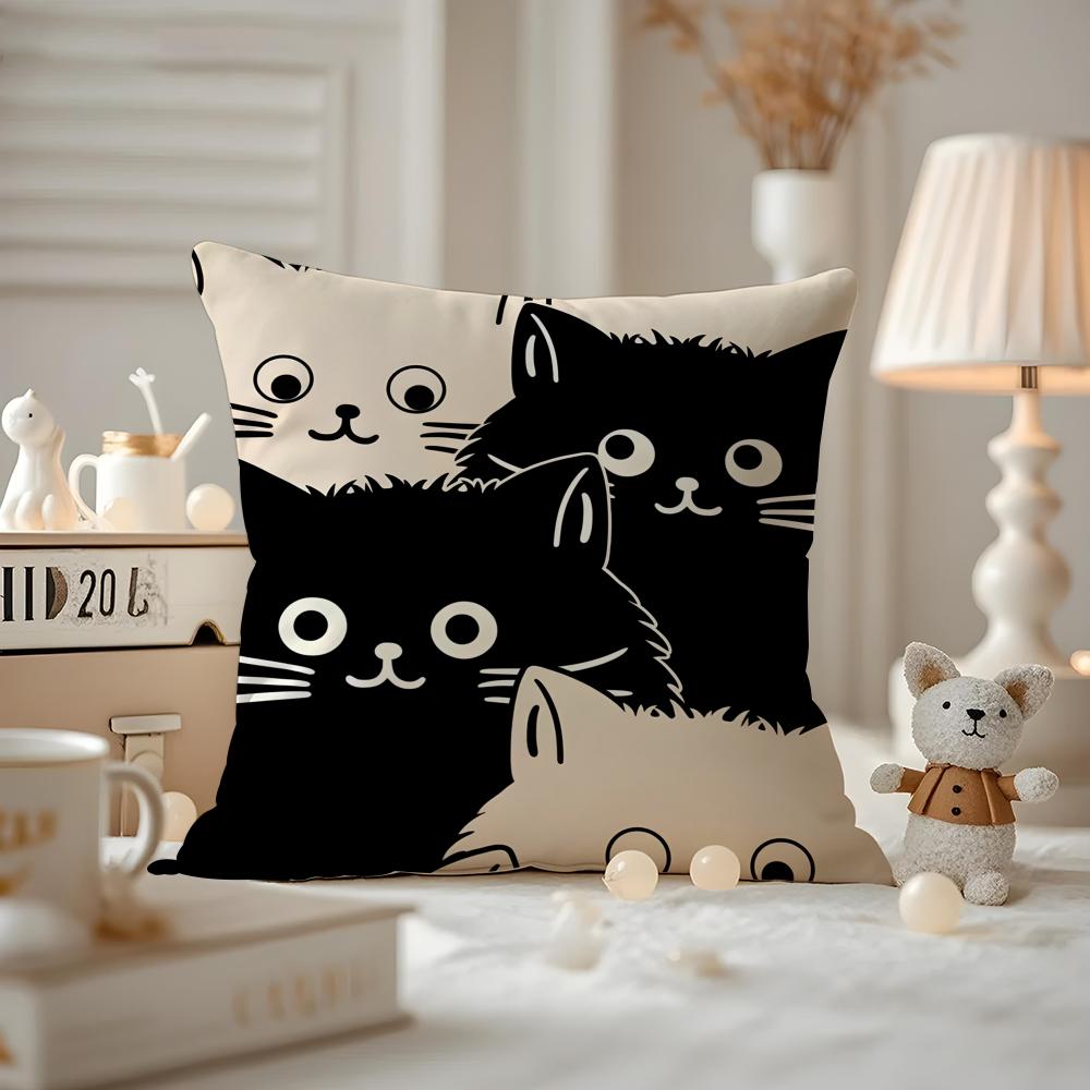 New Little Black Cat Cute Couple Cushion Cover Anti-dustmite Pillowcase Invisible Zipper Silky Short Plush Sofa Cushion Cover
