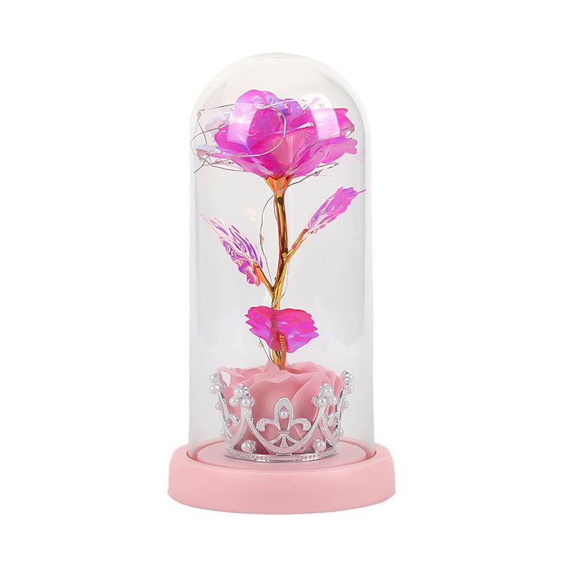 Gold Foil Flower Night Light Rose Ornament Creative Immortal Flower Glass Cover Lamp Mother's Day Gift Setting