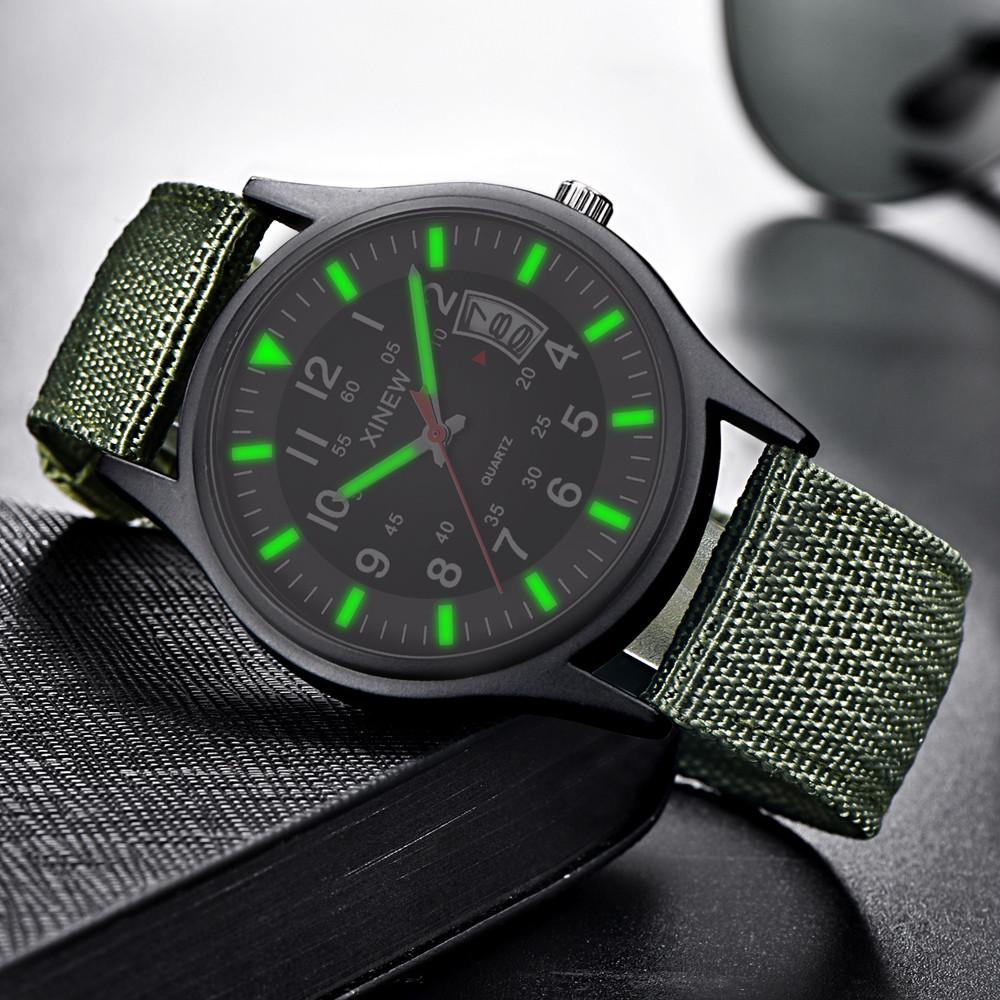 Round Dial Nylon Strap Band Men Boy Military Date Quartz Wrist Watch Gift