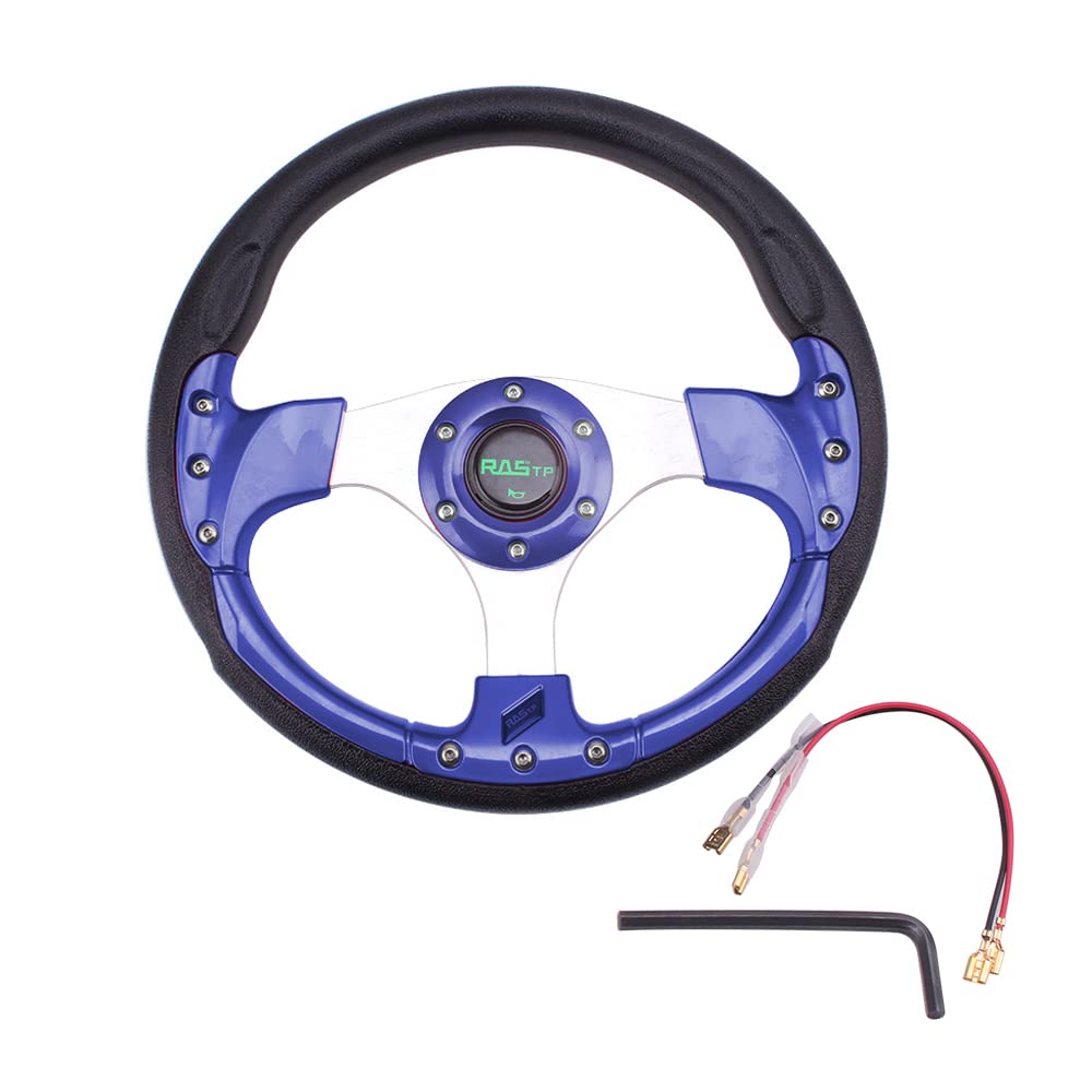 

MUTEKI Lightweight Aluminum Steering Wheel with Leather and Suede, Universal Car Modification Accessory with Horn Button (Blue)