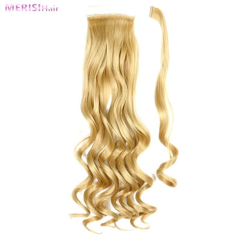 MERISIHAIR Pakk rundt på syntetisk hårstykke Langbølget klips i hestehale Ren farge hårforlengelser Ekte naturlig 22 tommer hestehale
