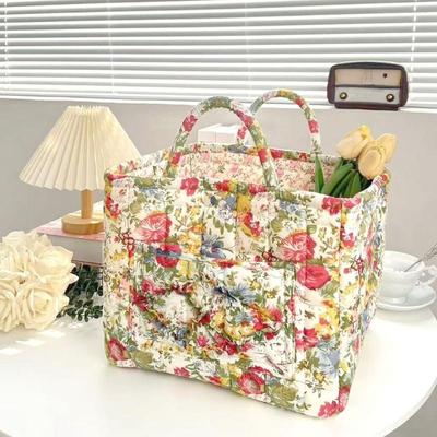 Vintage Floral Foldable Laundry Basket Large Capacity Fabric Storage Bin Handles