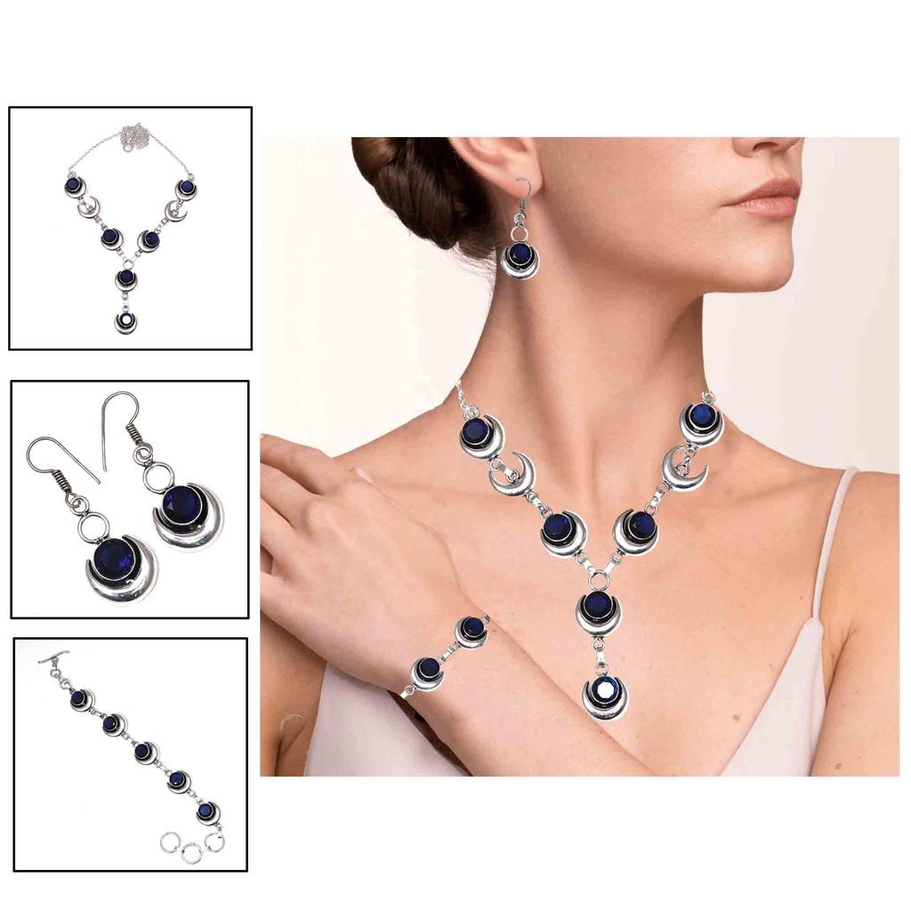 Tanzanite Quartz Gemstone Women's Unisex Jewelry Necklace Set 18-20''