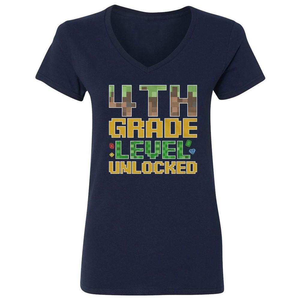 Pixel Game 4th Grade Level Unlocked - Back to School Ladies  V-Neck Tshirt Unisex T-Shirt XXL