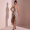 Summer New Style Sexy Strappy V-neck Halter Top Off-the-shoulder Multi-color Print Fashionable Vacation Dress