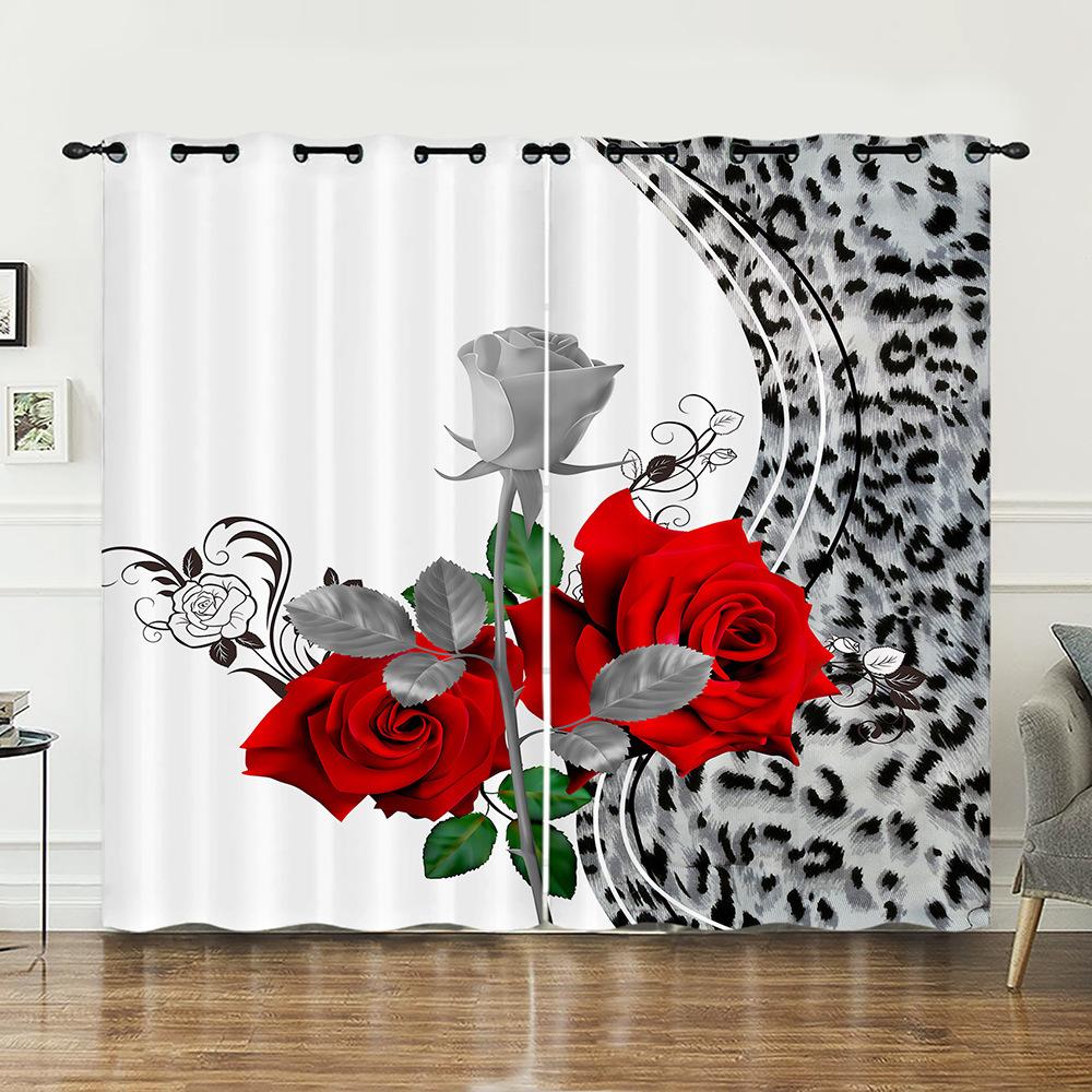 Curtains Love Rose Valentine Hunliji Curtains Bedroom Living Room Blackout Curtain Perforated