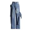 Women's Jeans  Spring Autumn Latest Washed and Distressed Patchwork Bow Wide Leg Pants with High Waist and Slimming Design