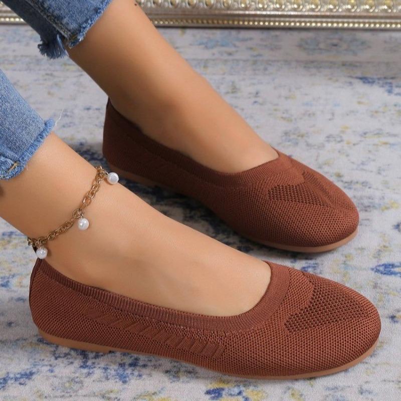 Large size fly-woven single shoes women's spring and autumn new round head low heel lazy casual mother shoes