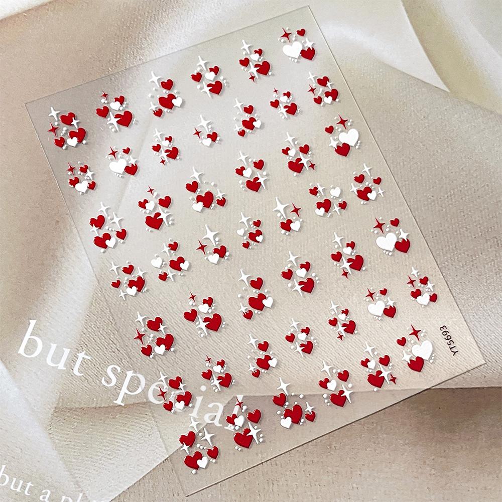 

3D Valentine s Day Love Heart Nail Art Sticker Red White Cross Stars Self-Adhesive Nail Decals 8*10cm Kawaii Heart Nail Sticker