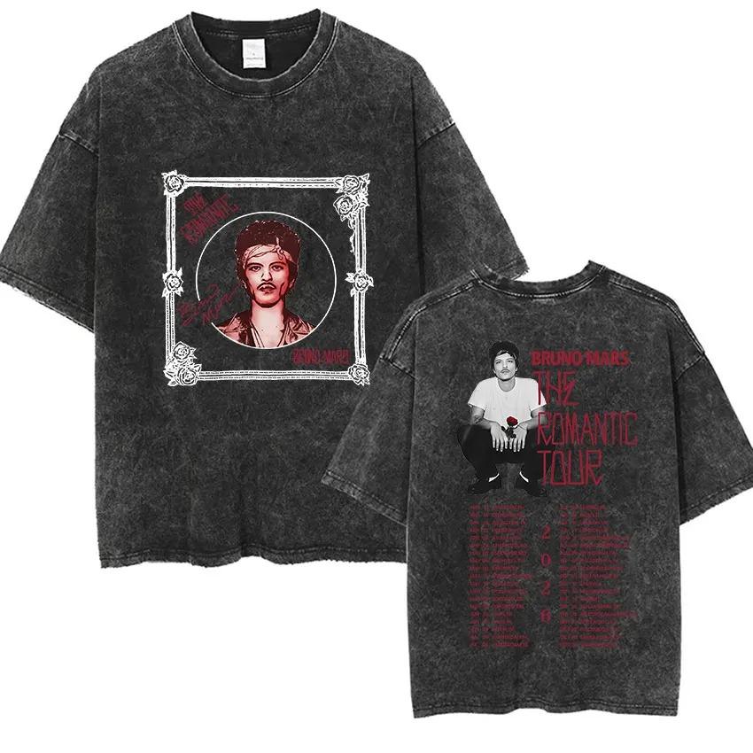 

American Singer Rapper Bruno Mars The Romantic Tour 2026 Vintage Washed T Shirts Men Women Punk Gothic Fashion Cotton Short Sleeve T-Shirt Streetwear XXXL помаранчевий