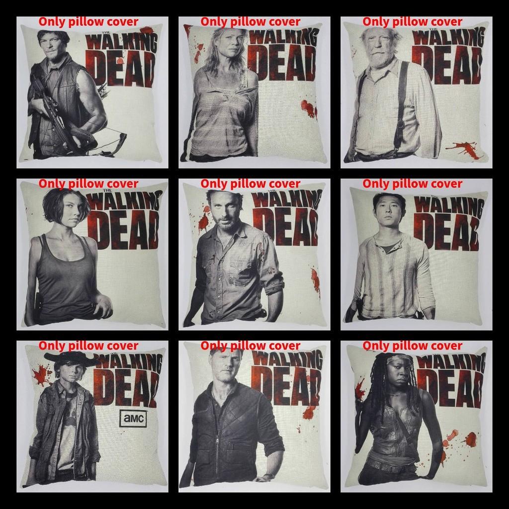 Premium Grey Linen Walking Dead Sofa Pillow Case For Fans Of Zombie Series 45x45cm