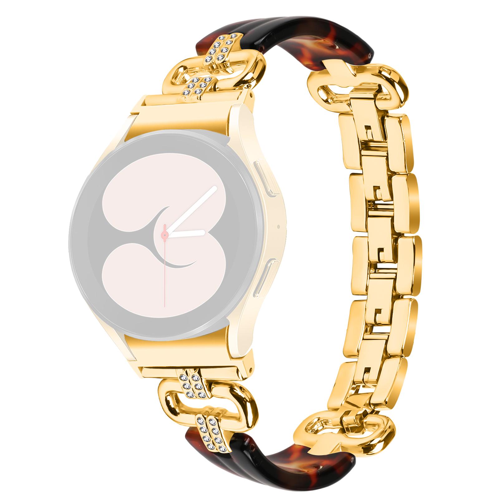 

For Samsung Galaxy Watch6 40mm/44mm/Watch6 Classic 43mm/47mm Resin+Stainless Steel Strap Replacement Band Gold/Tortoiseshell
