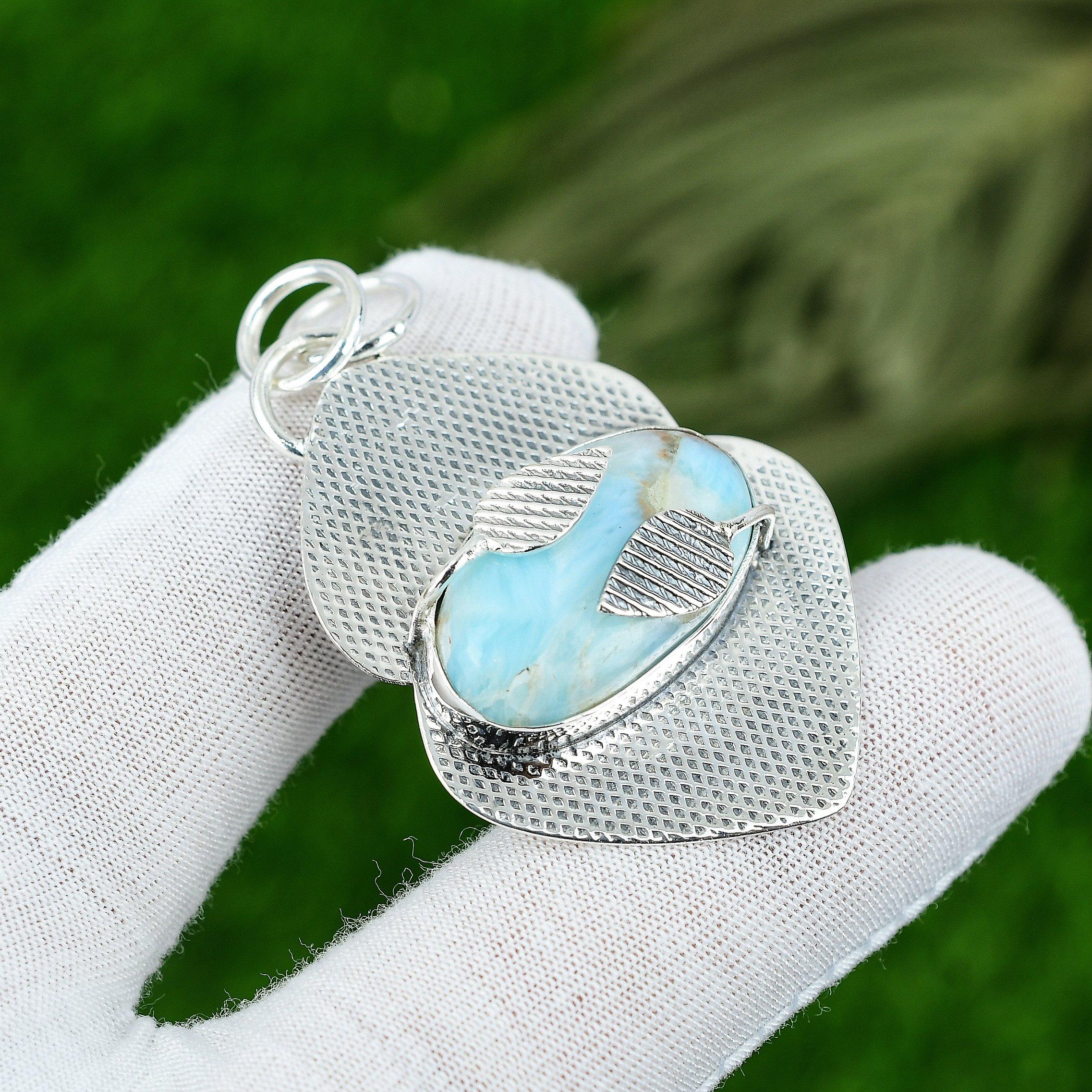 

Gift For Women Jewelry Pendant 925 Sterling Silver Natural Larimar Gemstone