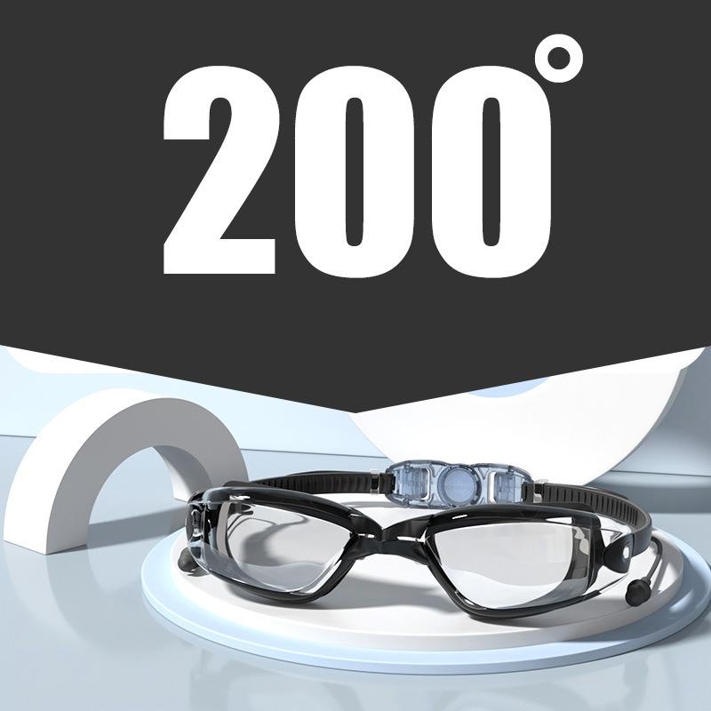 -1.5~-8.0 Adult Myopia Swimming Goggles Waterproof Anti-fog HD Transparent Electroplated Large Frame With Earplugs