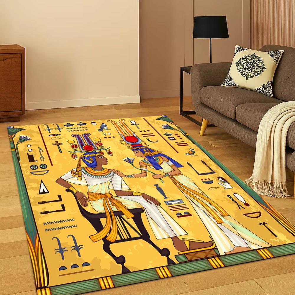 Egyptian Pharaoh Living Room Carpet Bedroom Rug Mythological Home Decor Sofa Mat Washable Ancient Symbol Area Floor
