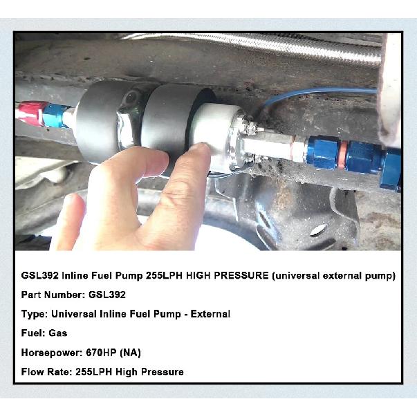 Universal GSL392 External High Flow Fuel Pump, 255LPH, High Pressure Inline Fuel Pump for Car, Truck, Performance Upgrade
