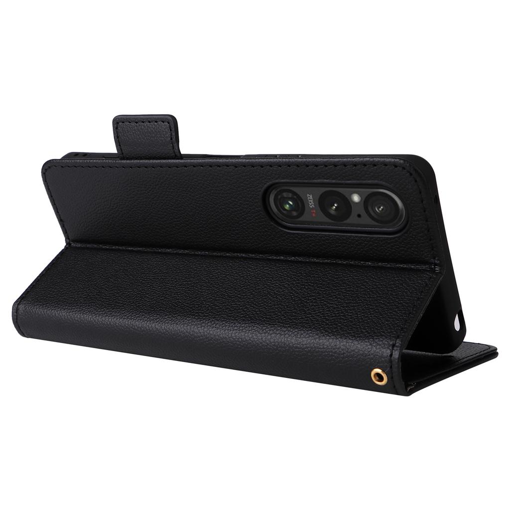 For Sony Xperia 1 VI Case with Wrist Strap Litchi Texture PU Leather Wallet Phone Cover