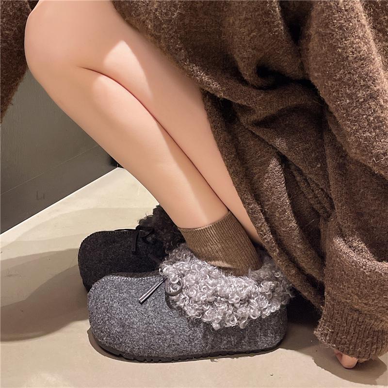 Winter 2026 New Cotton Shoes Bow Warm Heightened Platform Outside Wear Wrapped Hairy Flat Shoes Women