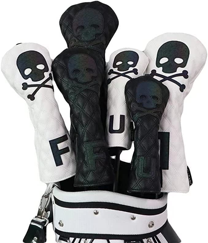 

Waterproof Golf Headcover with Conversion Tag for Golf Black and White Skull Design for Utility Driver/Wood/Utility/UT Clubs, (Multicolor White,