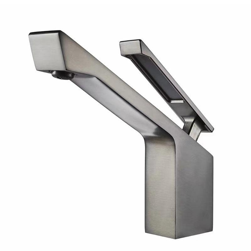 Gun Gray  Hot and Cold Wash Basin Faucet Brass Creative Countertop Wash Sink Tap Deck Mounted Single Hole Tap Household