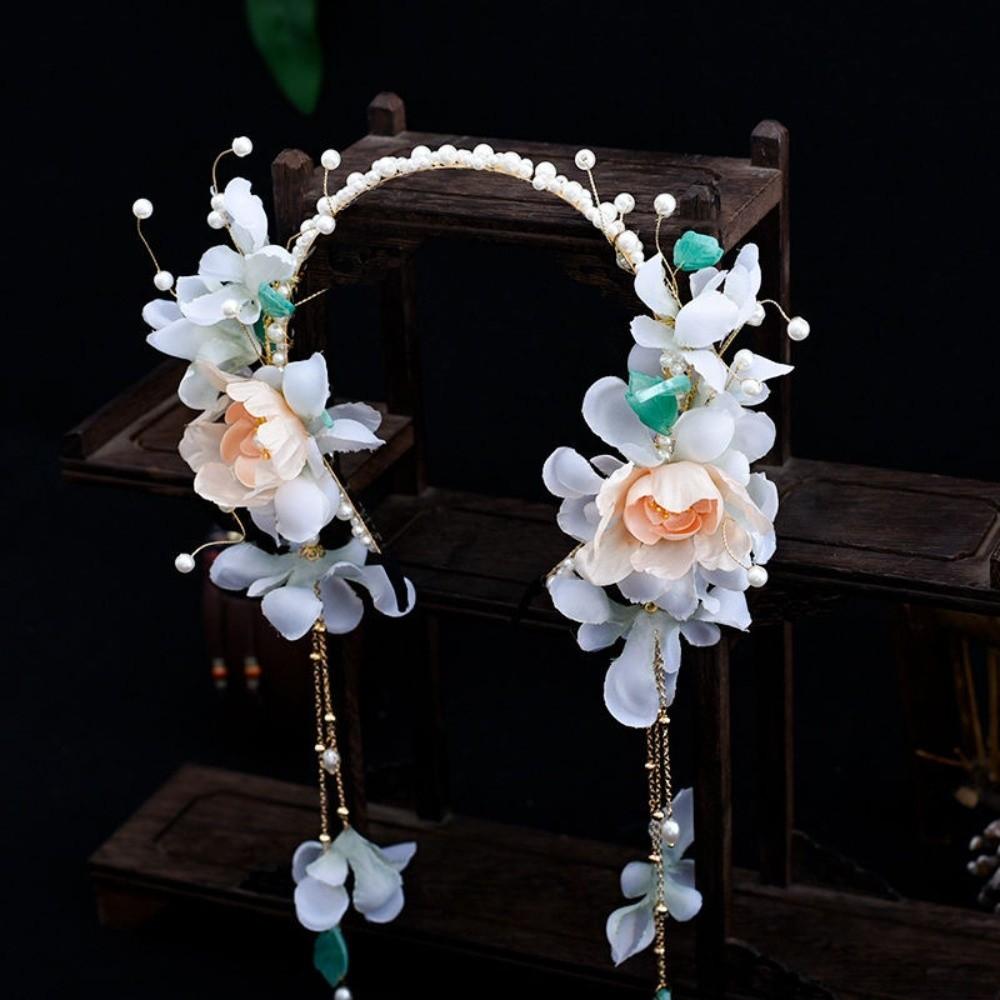 Flower Chinese Ancient Hairband Beads Swaying Fairy Headwear Hanfu Tassel Hair Hoop  Betrothal