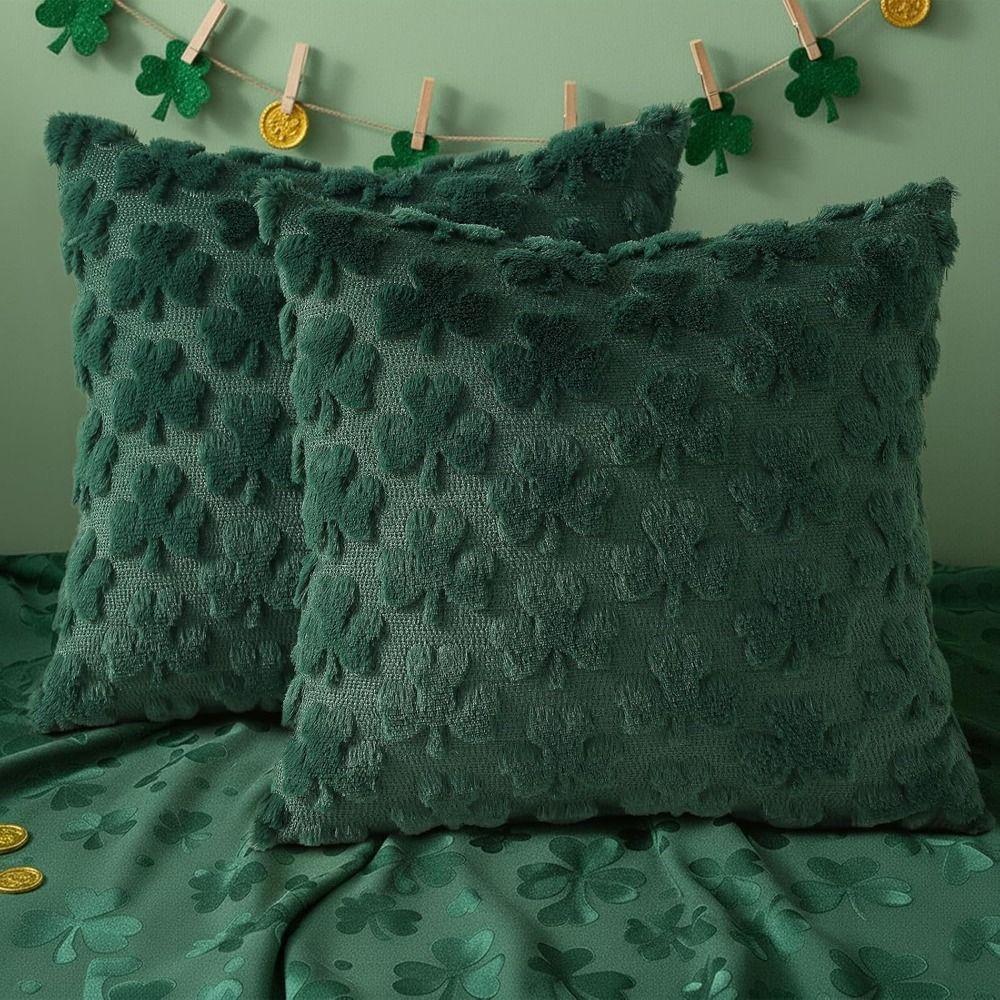 Soft Plush Throw Pillowcase Green Shamrock Sofa Cushion Covers Pillow Cover  for St Patricks Day