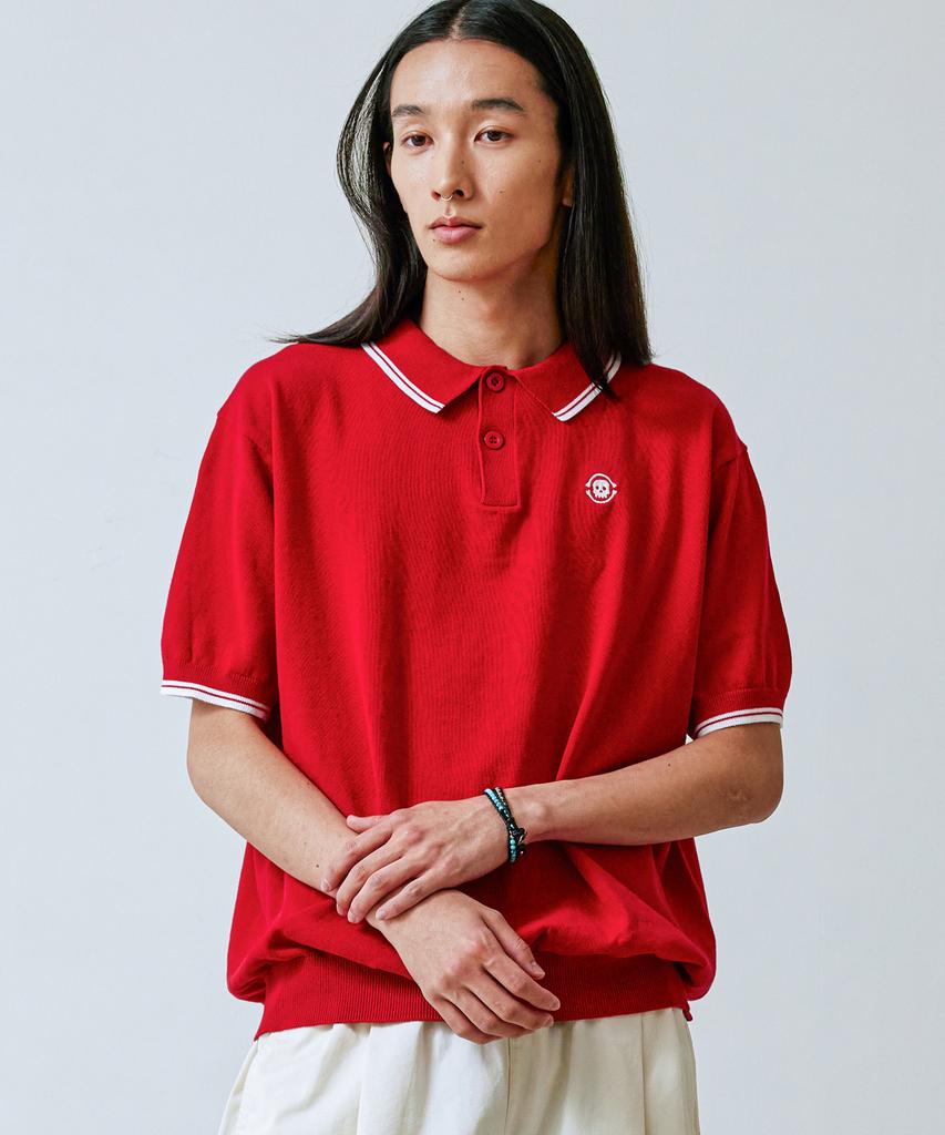 KND Skull Embroidered Collar Knit Red