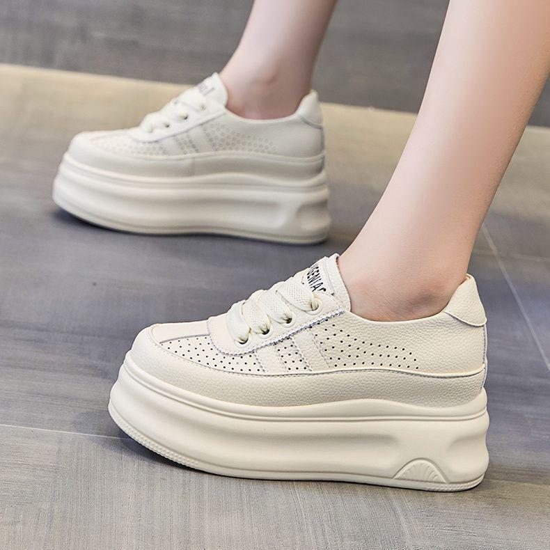 Thick-soled women's hollowed-out breathable board shoes, new summer models, inner height increase, small people are light and versatile, casual